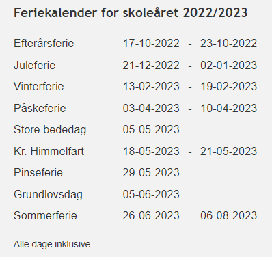 Feriekalender – Dagskolen Ternen